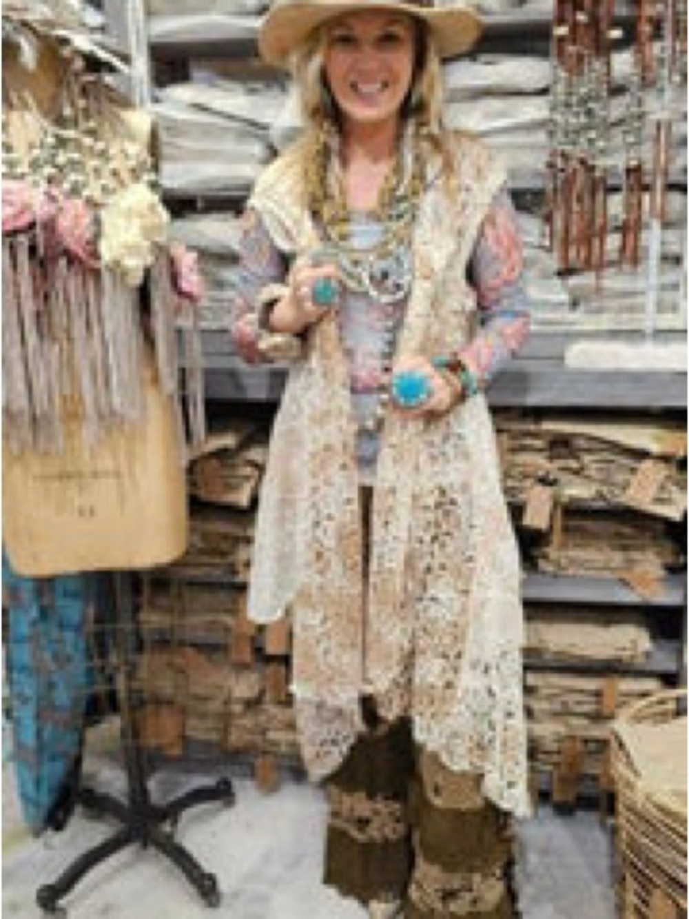 Women's Cream Lace Long Vest - Boho Layering Coat